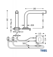 MEDIDAS MEZCLADOR LAVABO ELECTRONICO TOUCH-TRES TRES GRIFERIA